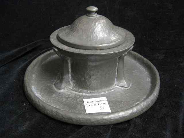 Appraisal: Sweeney English Pewter Inkwell handhammered Arts Crafts era '' diameter