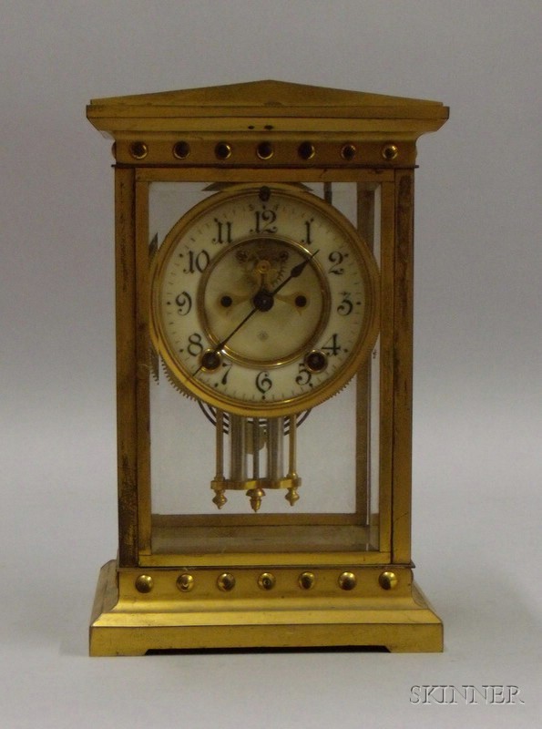 Appraisal: Crystal Regulator Clock by Ansonia Brooklyn New York gilded brass