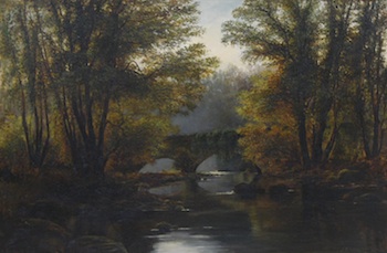 Appraisal: J Robertson British th Century Landscape with Bridge Oil on