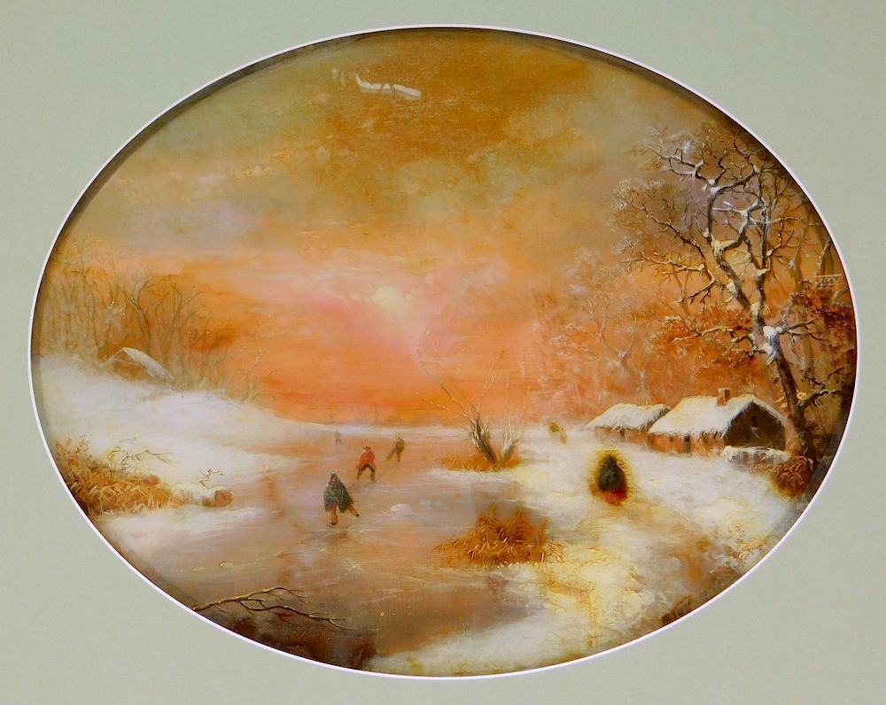 Appraisal: C French Primitive Country Winter Painting France Depicting bundled children