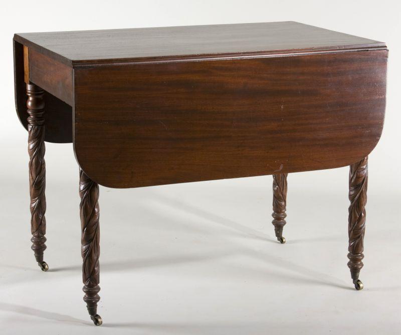 Appraisal: Neoclassical Drop Leaf Breakfast Table American ca mahogany with white