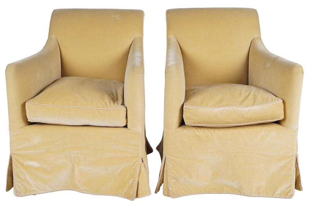 Appraisal: PAIR OF YELLOW UPHOLSTERED CLUB CHAIRSeach with removable cushion inches