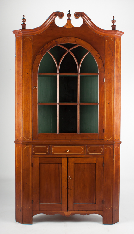 Appraisal: Federal inlaid cherry corner cupboard Southern probably Virginia first quarter-