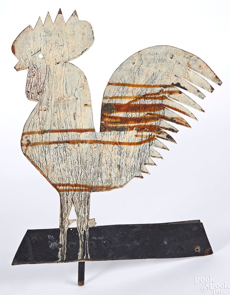 Appraisal: Painted zinc rooster weathervane Painted zinc rooster weathervane th c