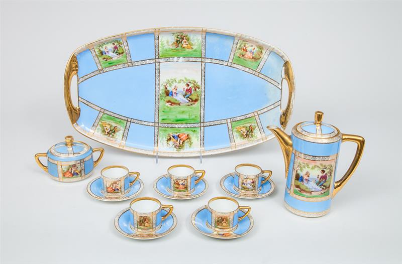 Appraisal: Czechoslovakian Porcelain Transfer-Printed Sky-Blue Ground After Dinner Coffee Set and