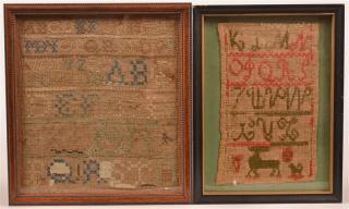 Appraisal: Two Small Framed Sampler Fragments Two th Century Small Framed