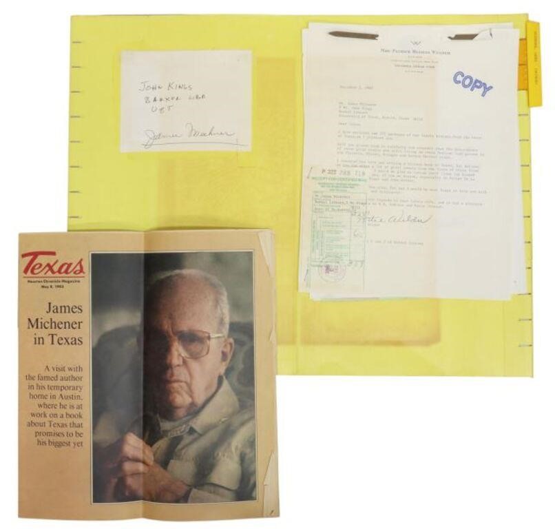 Appraisal: typed letter signed James Michener regarding information for his book