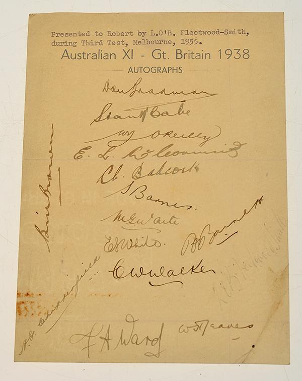 Appraisal: AUTOGRAPHS OF THE AUSTRALIAN CRICKET TEAM comprising signatures in ink