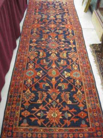 Appraisal: Hamadan Persian Handmade Runner geometrics red on indigo field stylized