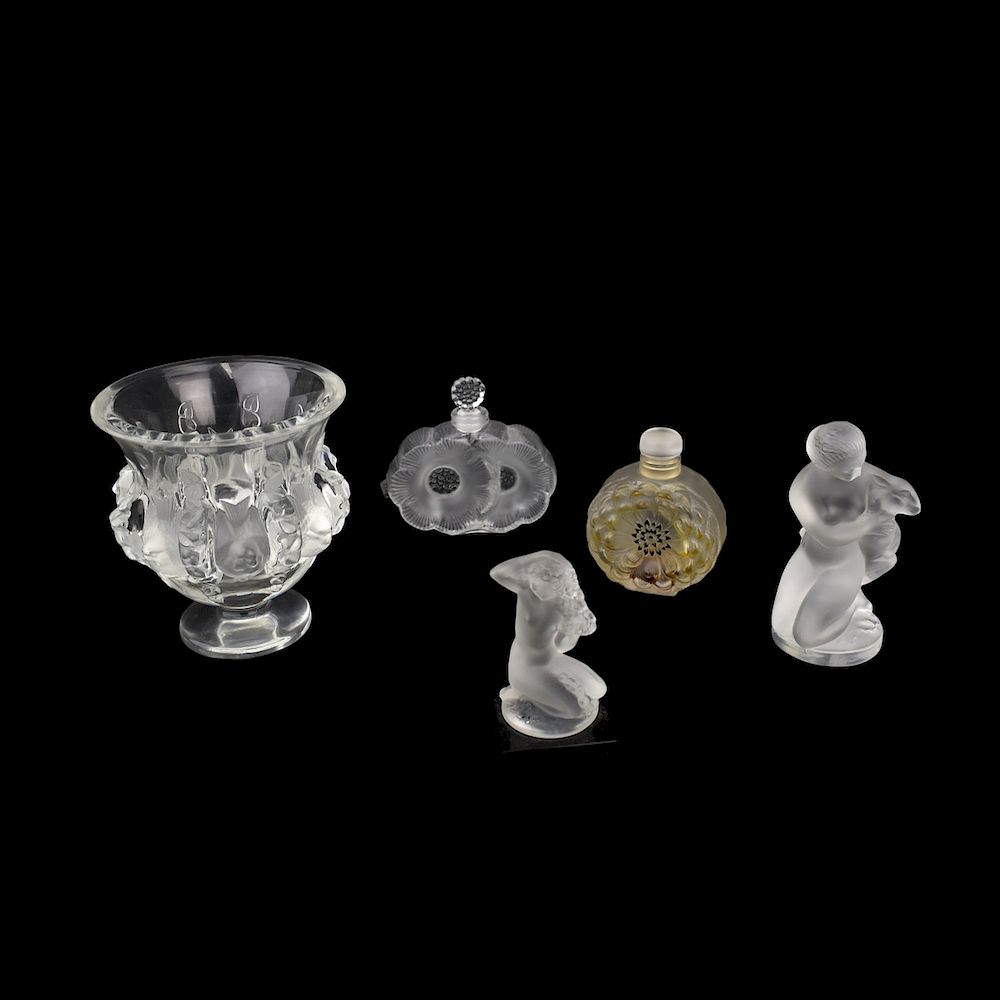 Appraisal: Grouping of Five Lalique Tabletop Items Grouping of Five Lalique