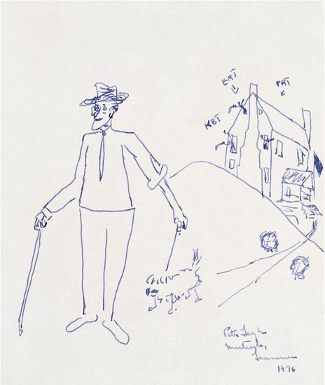 Appraisal: Peter TAYLOR American - Self-portrait blue ink on paper x