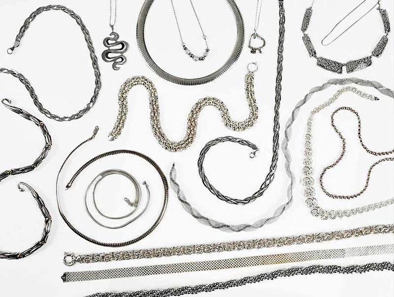 Appraisal: Sterling Silver Necklaces assorted styles and fancy link chains to