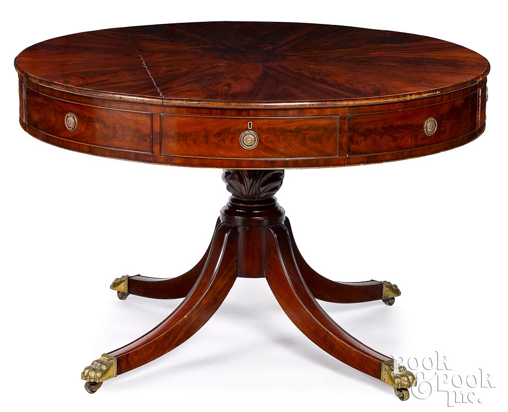 Appraisal: Regency mahogany drum table early th c Regency mahogany drum