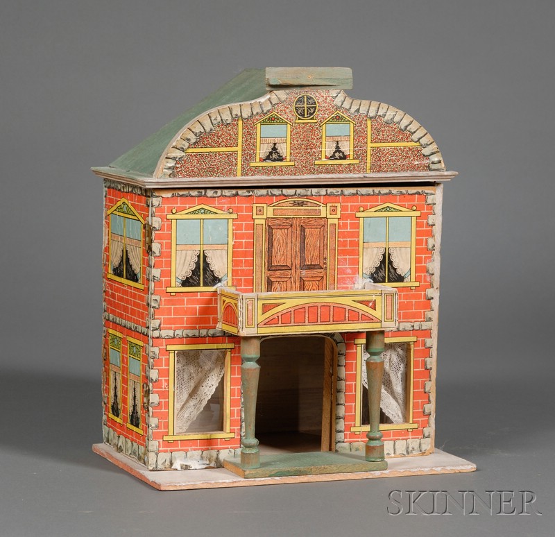 Appraisal: Lithographed Paper on Wood Dollhouse c unknown maker hinged front