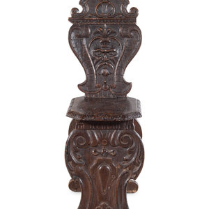 Appraisal: An Italian Baroque Walnut Hall Chair th th Century and