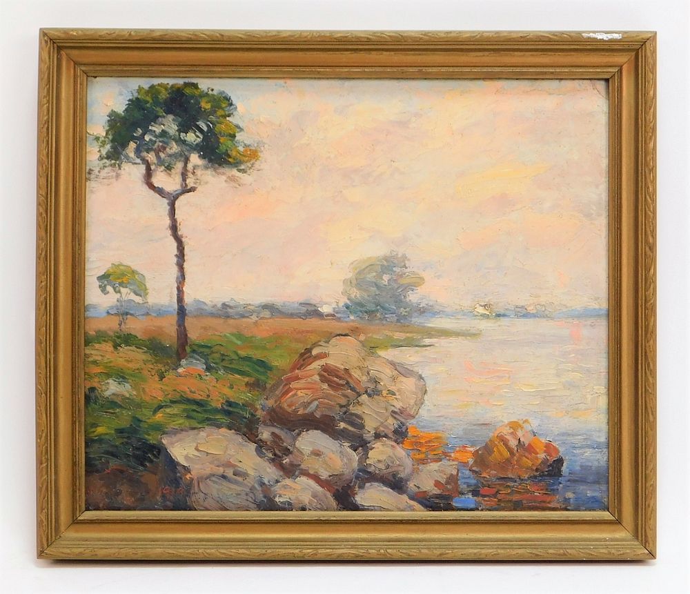 Appraisal: George Grinnell Rocky Shore Landscape Painting George Victor Grinnell Connecticut