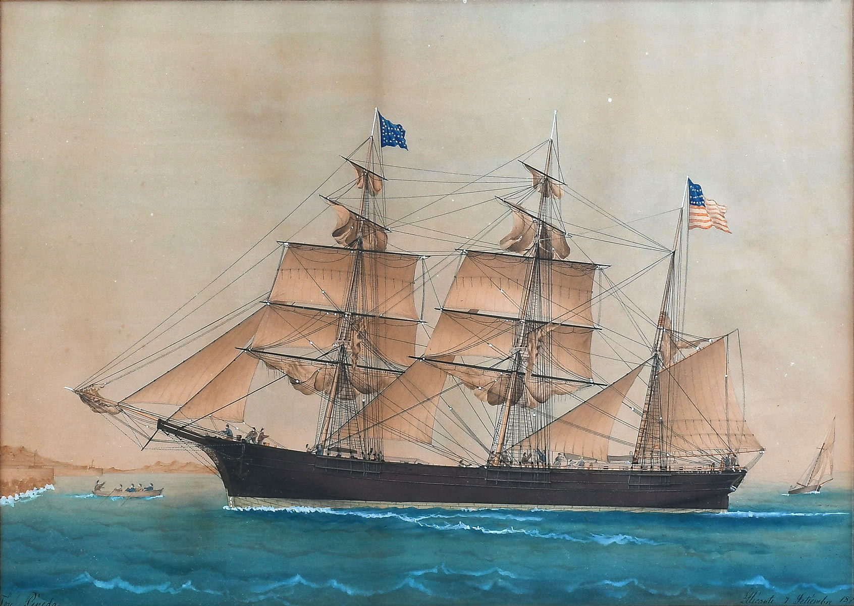 Appraisal: JOSE PINEDA WATERCOLOR PAINTING AMERICAN CLIPPER SHIP Sight size ''