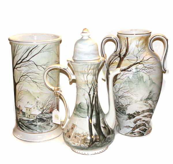 Appraisal: A group of four Castelli one handled vases with ewer