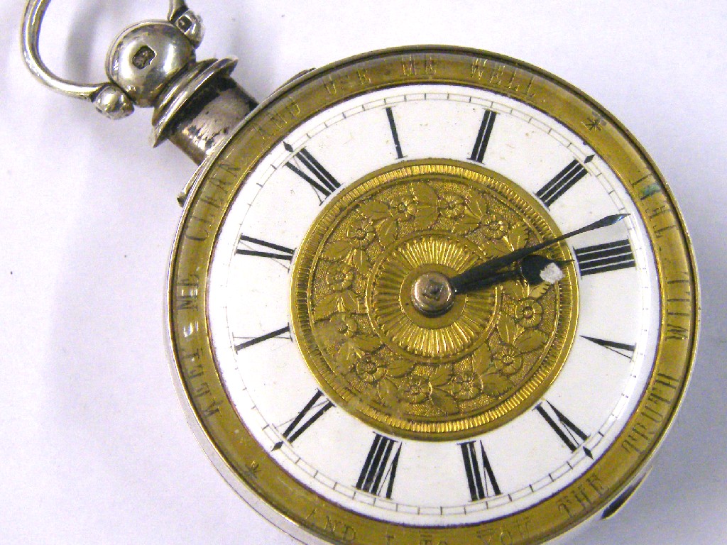 Appraisal: English silver fusee verge motto dial pocket watch hallmarked Birmingham