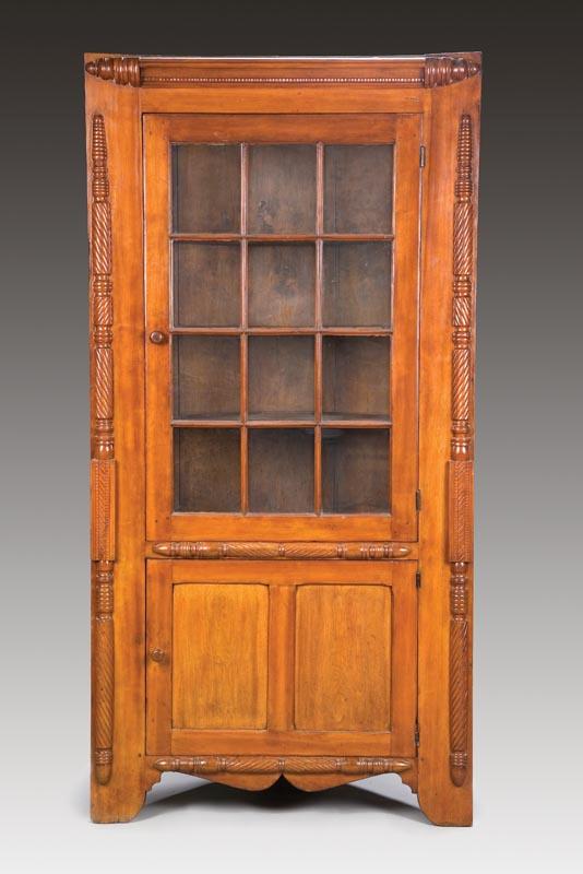 Appraisal: UNUSUAL CORNER CUPBOARD Attributed to Ohio nd quarter- th century