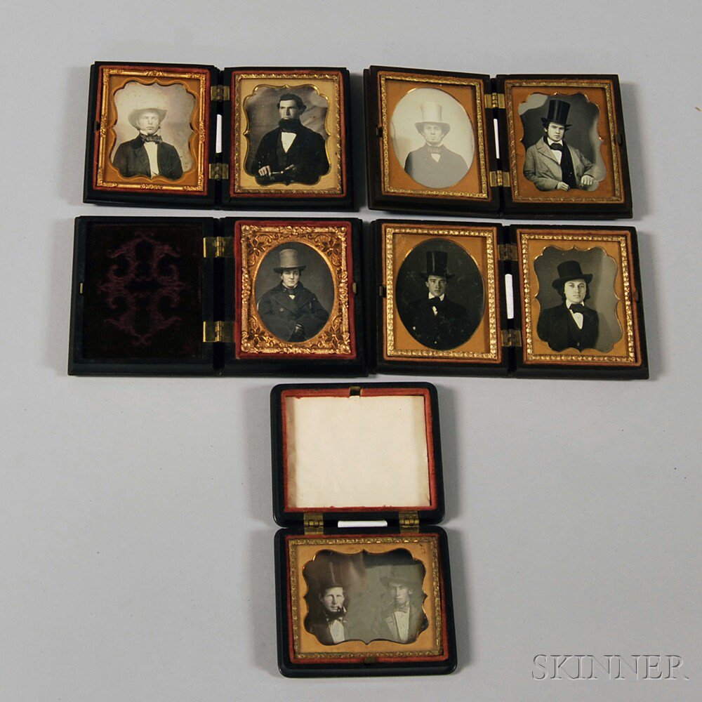 Appraisal: Eight Ninth-plate Daguerreotype Portraits of Gentlemen in Five Union Cases