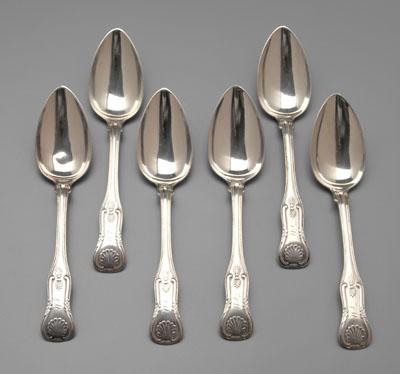 Appraisal: Set of six coin silver serving spoons King's style pattern