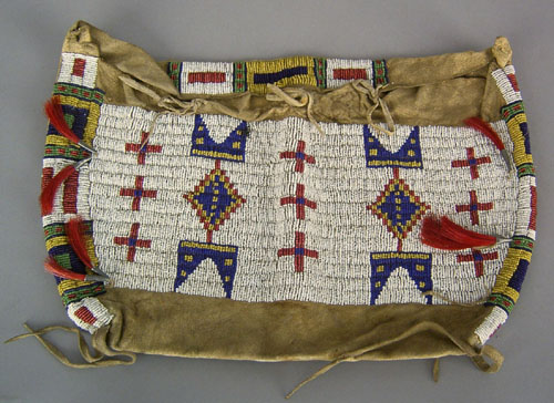 Appraisal: Plains beaded hide pouch late th c h w together