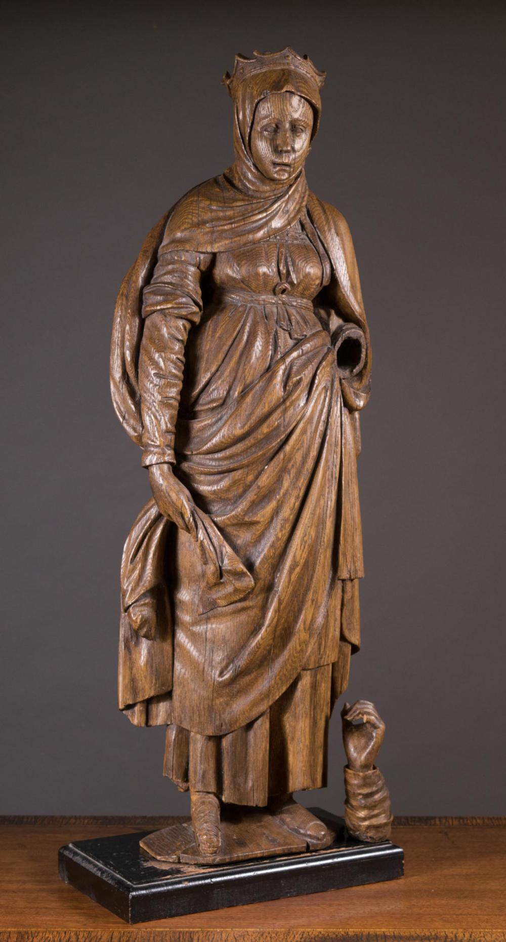 Appraisal: CARVED OAK STATUE FEATURING Margaret of Austria Duchess of Savoy