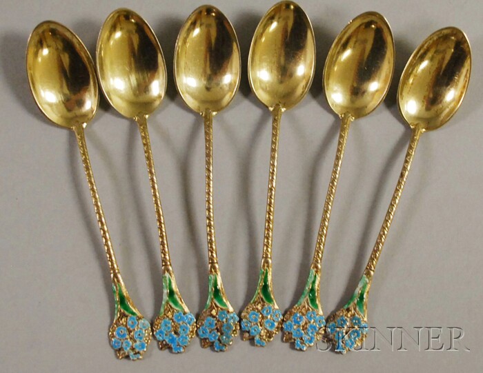 Appraisal: Set of Six Gorham Gold-washed and Enameled Sterling Silver Demitasse