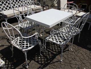 Appraisal: lot of Moderne white painted iron patio furniture each having