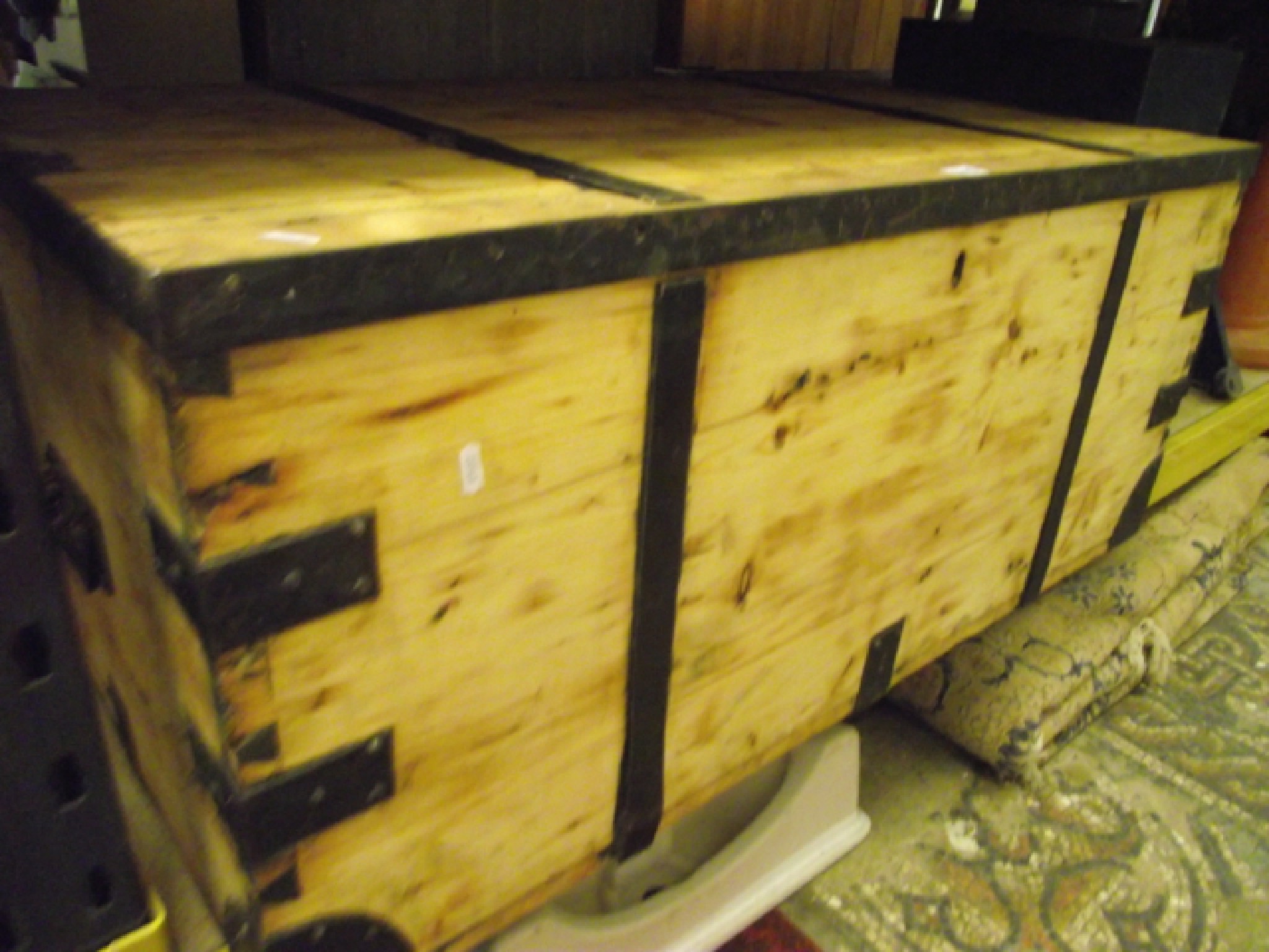 Appraisal: A th century stripped pine box with hinged lid steel