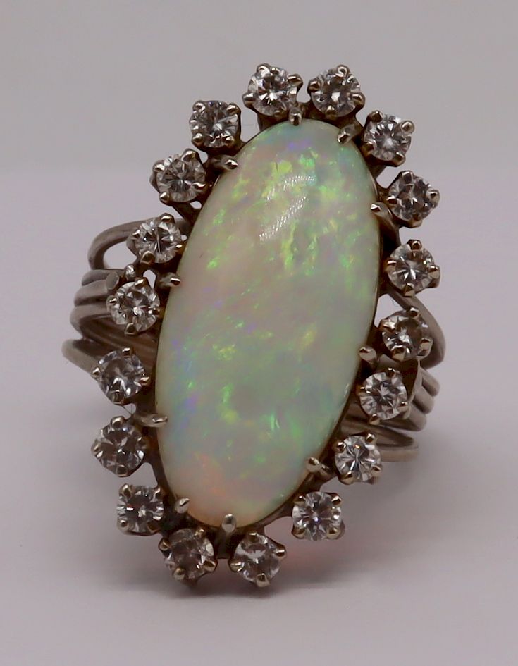 Appraisal: JEWELRY Israeli kt Gold Opal and Diamond Ring Israeli kt