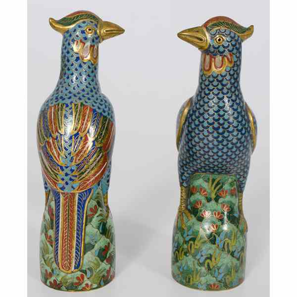 Appraisal: Chinese Cloisonne Exotic Birds China A pair of cloisonn and