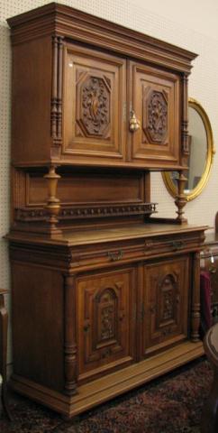 Appraisal: Antique ornately-carved English Court Cupboard hutch top with heavy cornice