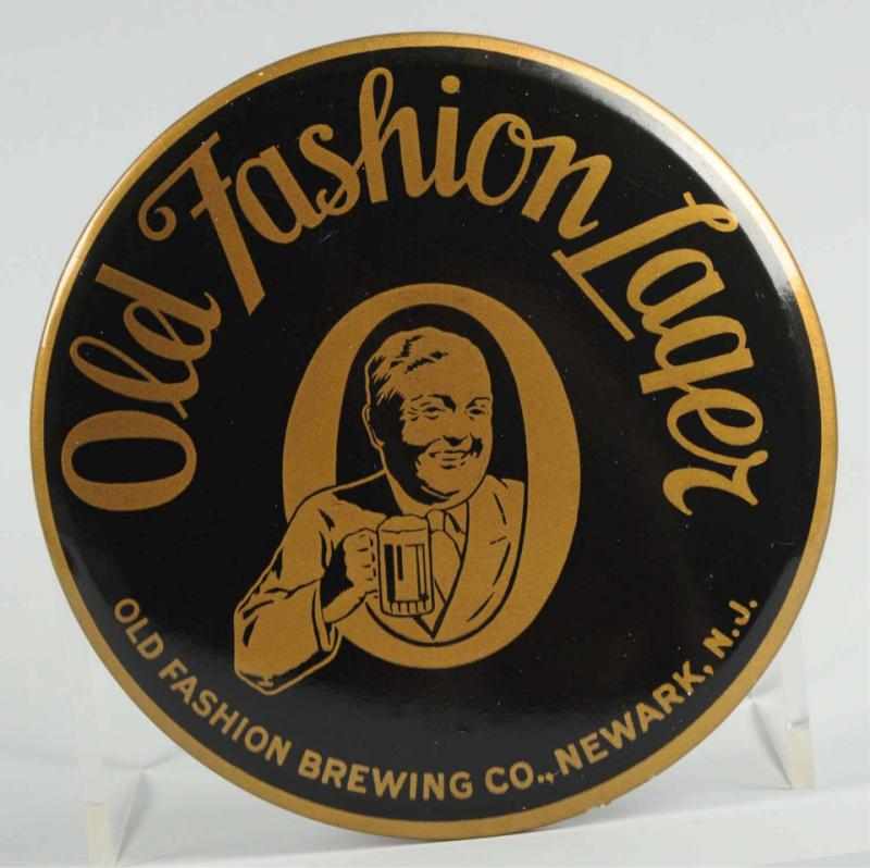 Appraisal: Old Fashion Lager Beer Celluloid Button Sign Newark New Jersey