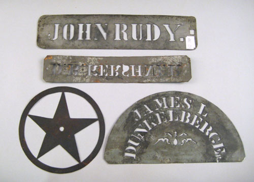 Appraisal: Four tin stencils ca