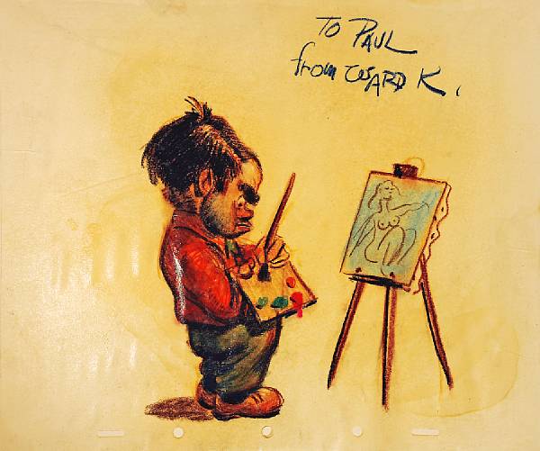 Appraisal: A Ward Kimball self portrait colored crayon on paper depicting