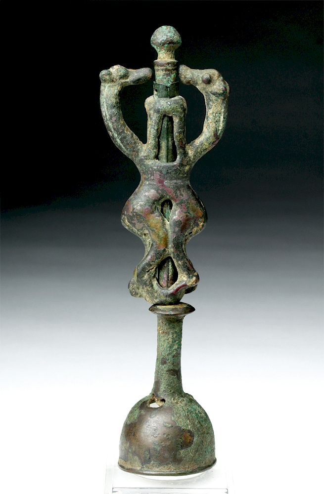 Appraisal: Ancient Luristan Bronze Master of Animals Finial Originally Listed At