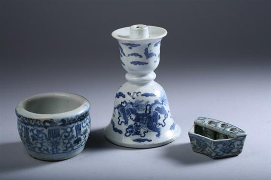 Appraisal: CHINESE BLUE AND WHITE PORCELAIN JUSTED HOLDER BRUSH HOLDER AND