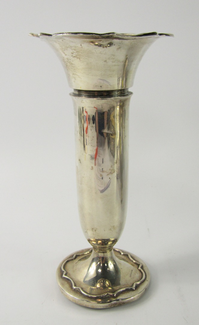 Appraisal: A George V loaded silver bud vase of baluster form