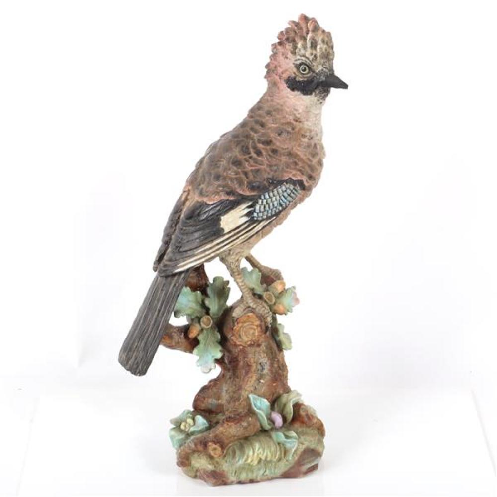 Appraisal: LARGE CONTINENTAL PORCELAIN BISQUE BLACK THROATED JAY FIGURAL BIRD ON