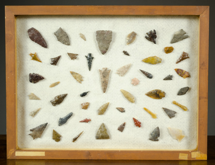 Appraisal: FRAME OF NORTHWEST NATIVE AMERICAN ARROW HEADS DRILLS AND KNIVES