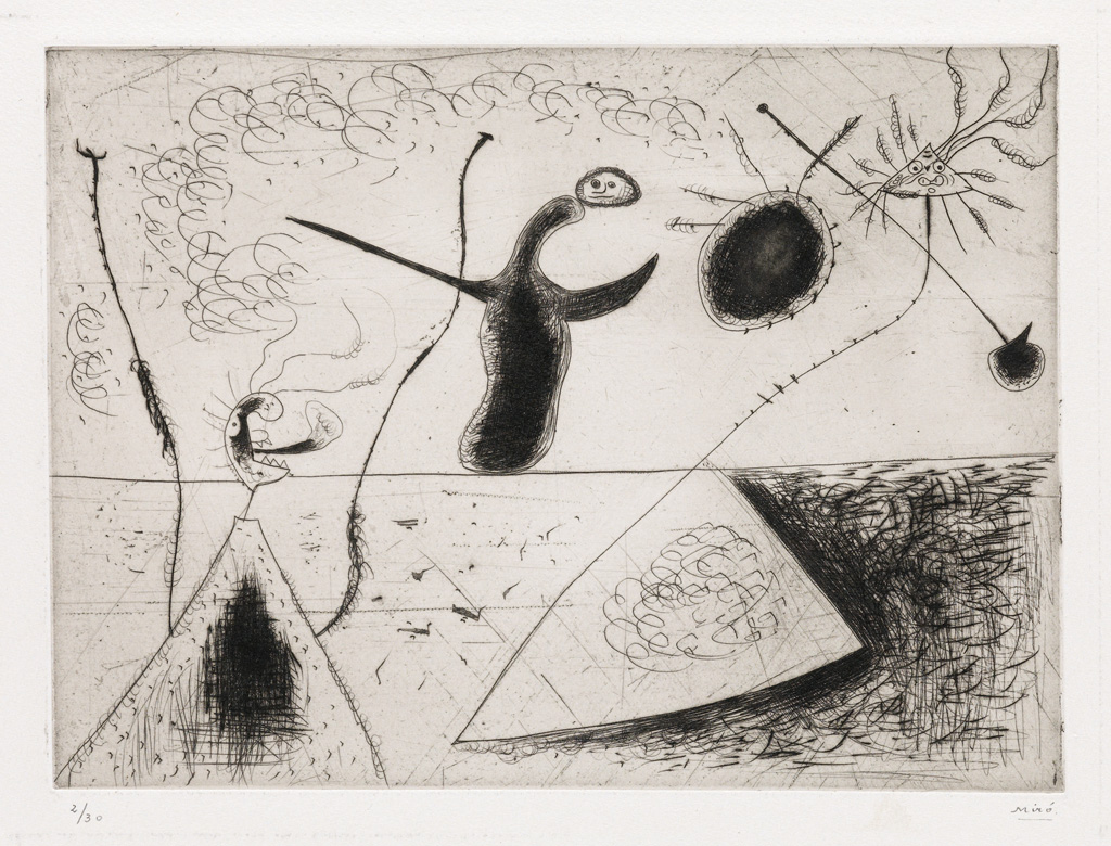 Appraisal: JOAN MIR La Ligne d'Horizon Drypoint and etching x mm