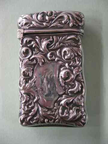 Appraisal: Victorian Sterling Silver Match Safe Art Nouveau floral '' x