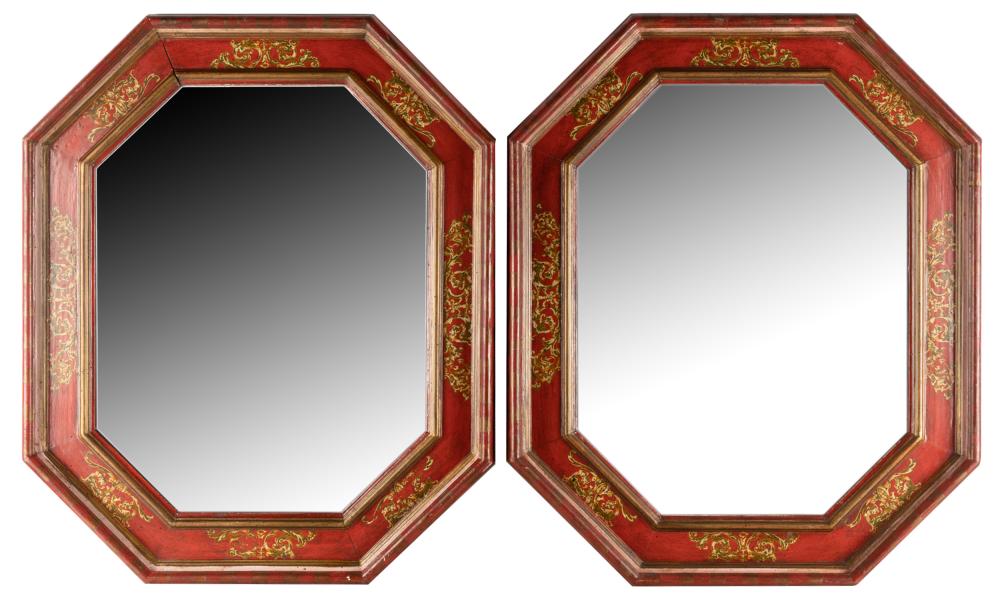 Appraisal: PAIR OF PAINTED WOOD WALL MIRRORSafter with flat mirror plates