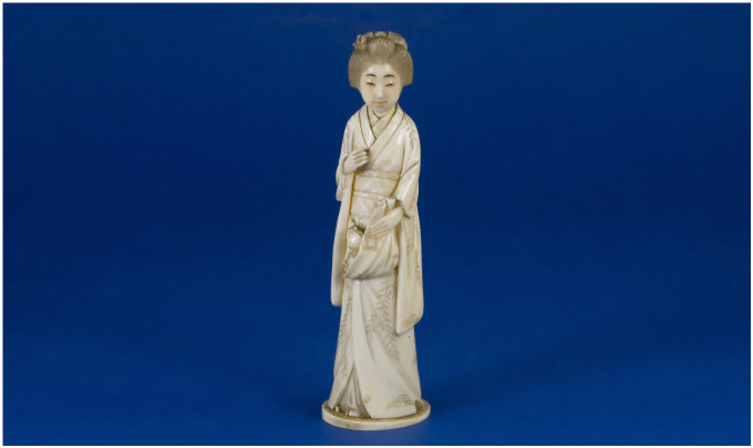 Appraisal: Early th Century Japanese Ivory Figure Geisha Girl Signed inches