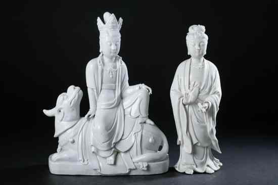 Appraisal: TWO CHINESE BLANC-DE-CHINE PORCELAIN FIGURES OF GUANYIN Marker's mark One