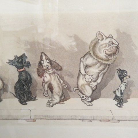 Appraisal: Boris O'Klein etching in color dogs in line to use