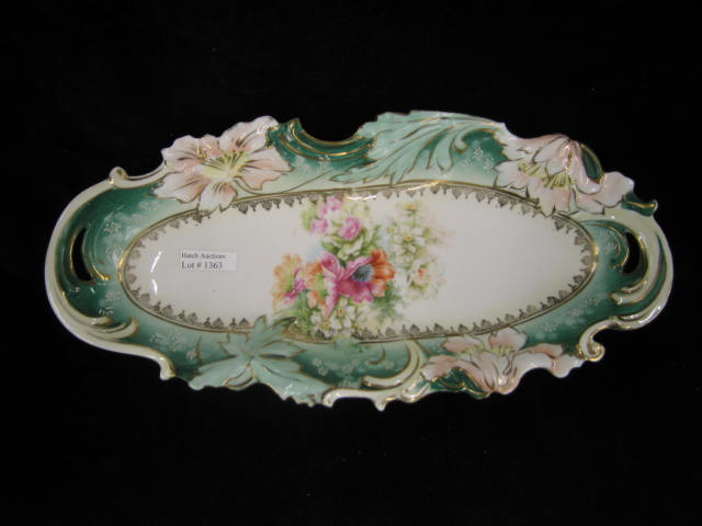 Appraisal: R S Prussia Porcelain Celery Dish floral sprays green gold