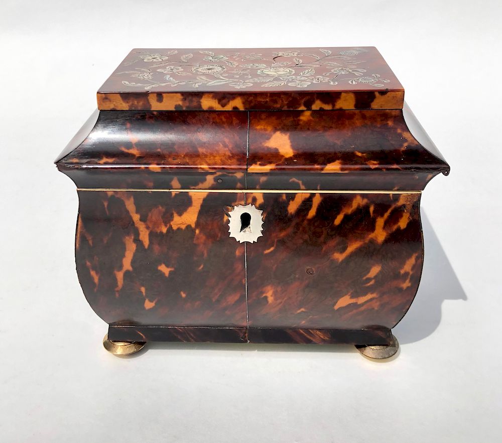 Appraisal: English Regency Tortoiseshell Double Compartment Tea Caddy English Regency Tortoiseshell